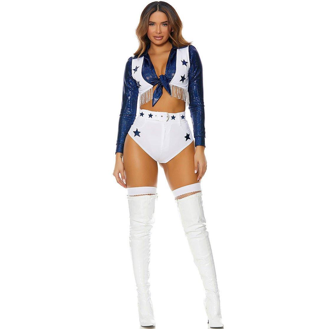 New Sexy Star Cheerleader Costume | Football Soccer Babe Performance Outfit | Halloween Cheerleading Cosplay - Coscosmos