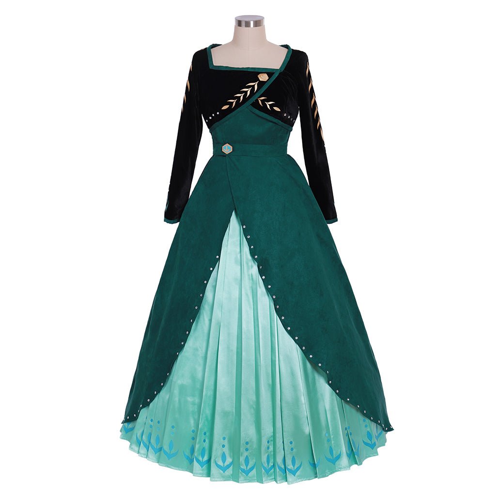 New Vision Frozen 2 Queen Anna Dark Green Dress Cosplay Costume | Adult Disney Princess Outfit - Coscosmos