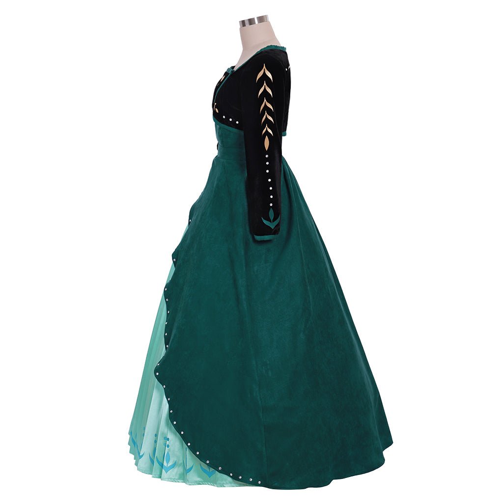 New Vision Frozen 2 Queen Anna Dark Green Dress Cosplay Costume | Adult Disney Princess Outfit - Coscosmos