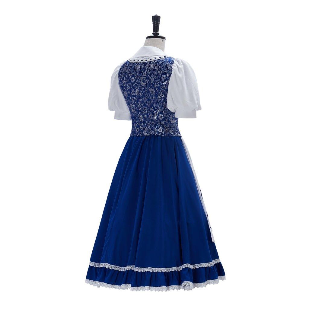 Princess Belle Cosplay Costume Belle Village Dress Women's Blue Maid Dress - Coscosmos