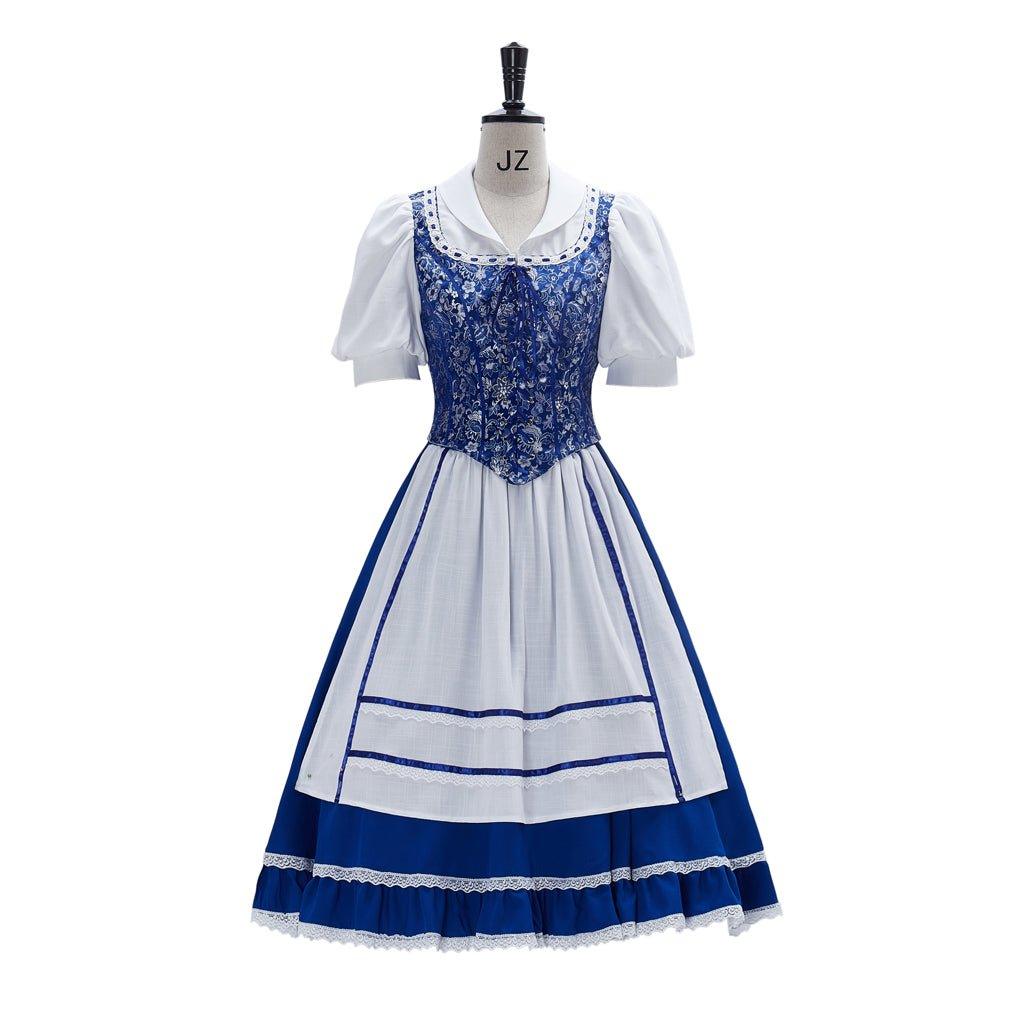 Princess Belle Cosplay Costume Belle Village Dress Women's Blue Maid Dress - Coscosmos