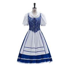 Princess Belle Cosplay Costume Belle Village Dress Women's Blue Maid Dress - Coscosmos