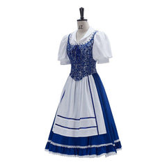 Princess Belle Cosplay Costume Belle Village Dress Women's Blue Maid Dress - Coscosmos