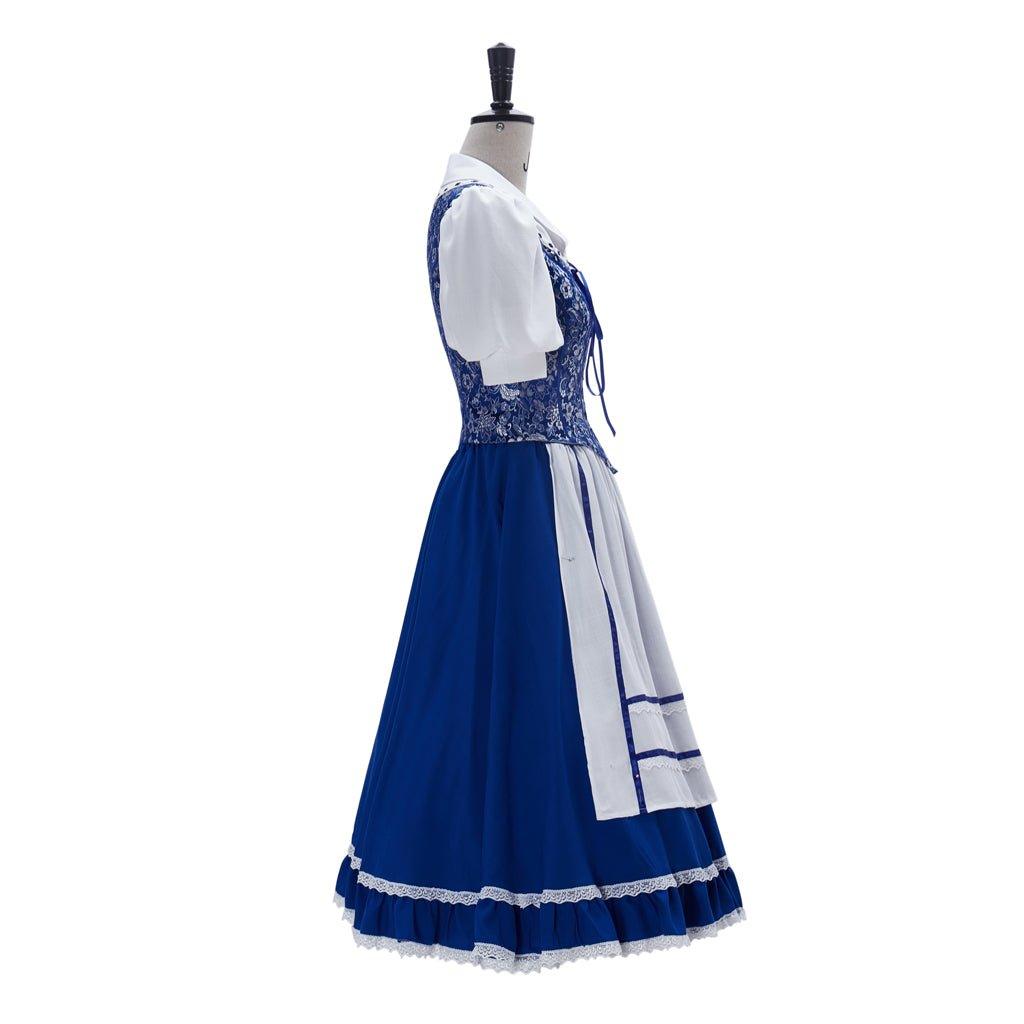 Princess Belle Cosplay Costume Belle Village Dress Women's Blue Maid Dress - Coscosmos