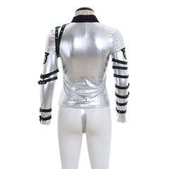 Punk MJ Michael Jackson Classic BAD Tour Silver Shine Bodysuit Jacket Apparel - Coscosmos