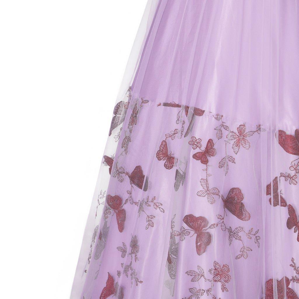 Purple Patterned Double - Layer Silk Empire Gown | Bridgerton Inspired Cosplay Costume - Coscosmos