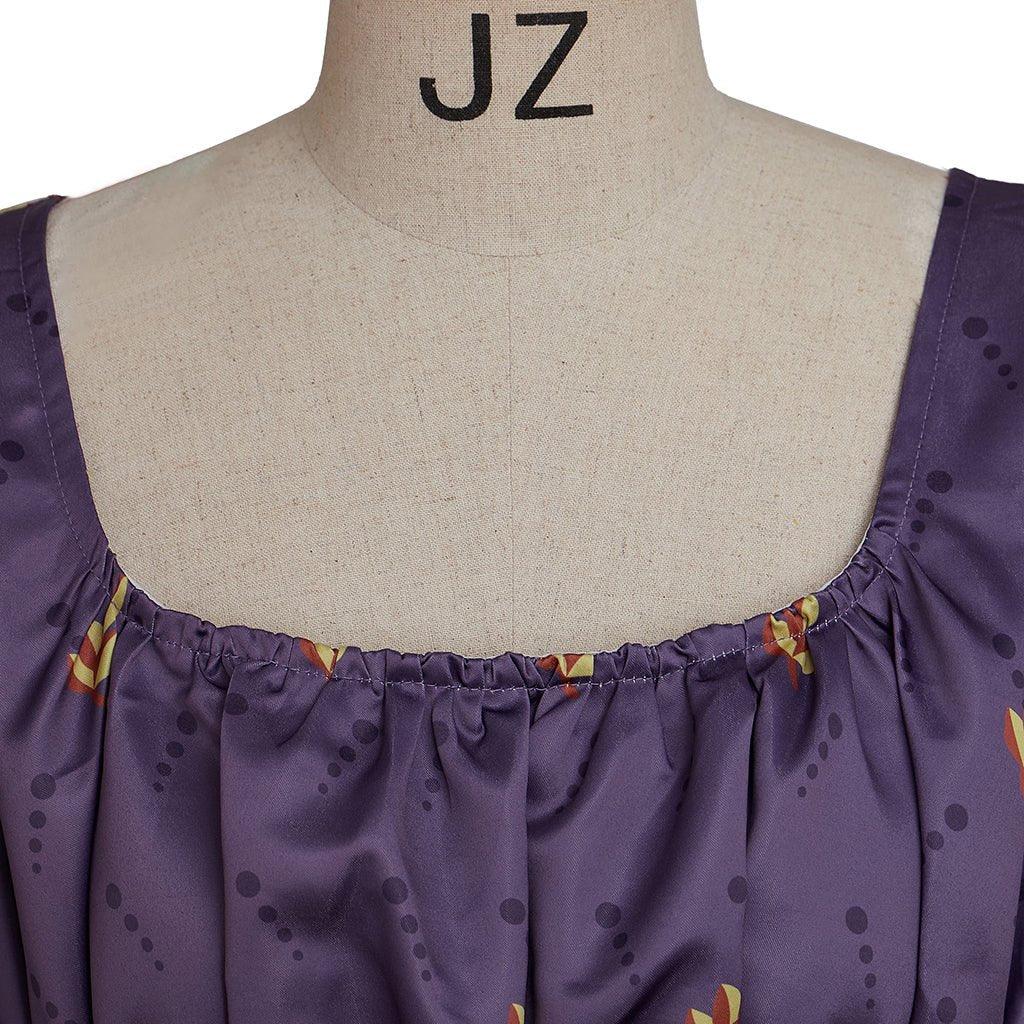 Regency Empire Dress Jane Austen Vintage Dress High Waistline Tea Party Ball Gown Purple Floral Puffy Sleeve Dress - Coscosmos