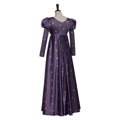 Regency Empire Dress Jane Austen Vintage Dress High Waistline Tea Party Ball Gown Purple Floral Puffy Sleeve Dress - Coscosmos