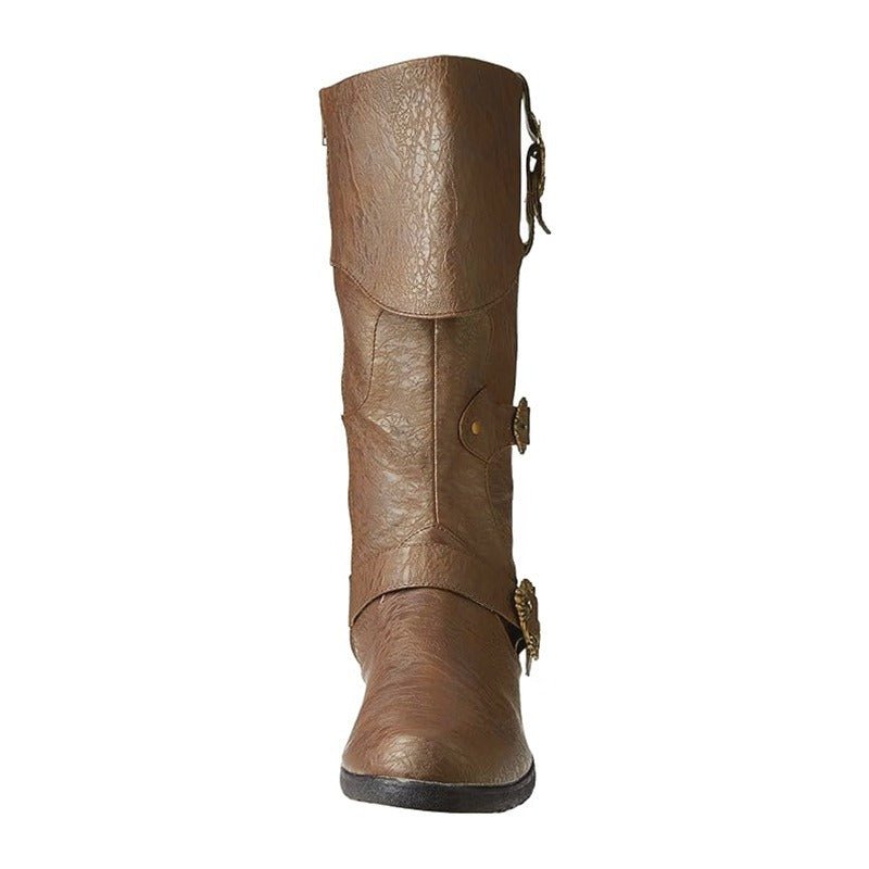 Halloweez Knight Boots - Long Shaft PU Leather Medieval Shoes for Cosplay, Viking, and Pirate Themed Events - Halloweez