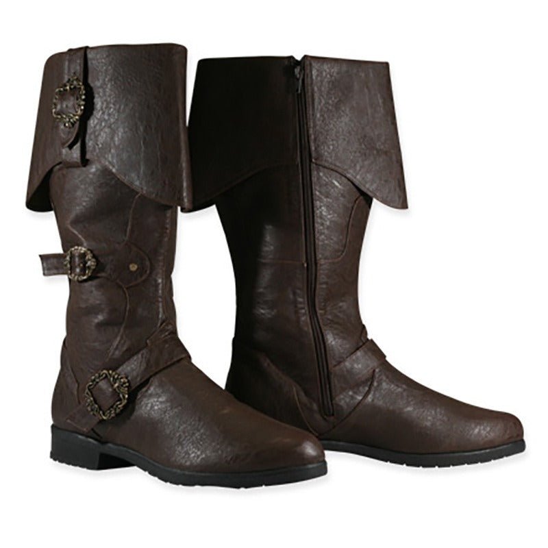 Halloweez Knight Boots - Long Shaft PU Leather Medieval Shoes for Cosplay, Viking, and Pirate Themed Events - Halloweez