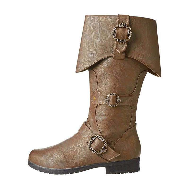 Halloweez Knight Boots - Long Shaft PU Leather Medieval Shoes for Cosplay, Viking, and Pirate Themed Events - Halloweez