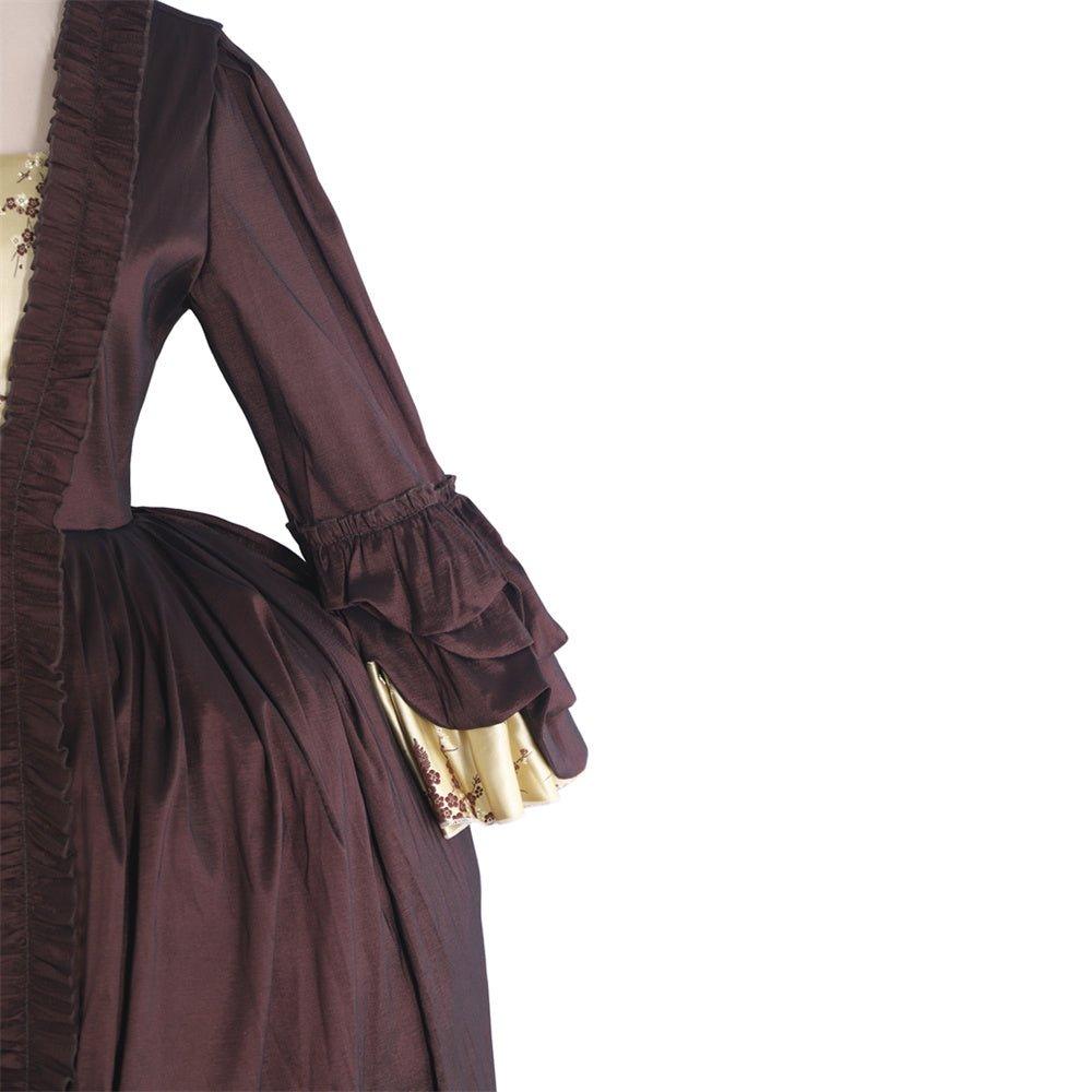 Rococo Coffee Brown Dress - Embroidered Brocade with Gold Accents - Coscosmos