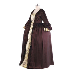 Rococo Coffee Brown Dress - Embroidered Brocade with Gold Accents - Coscosmos