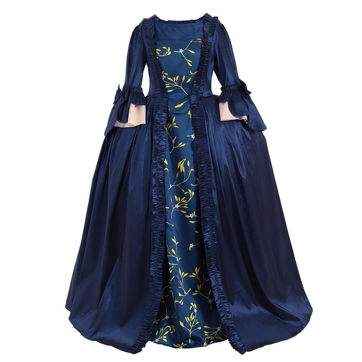 Rococo Colonial Georgian Day Court Gown | 18th Century Marie Antoinette Blue Dress | Victorian Sack Back Ball Gown - Coscosmos