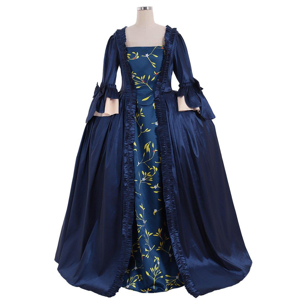 Rococo Colonial Georgian Day Court Gown | 18th Century Marie Antoinette Blue Dress | Victorian Sack Back Ball Gown - Coscosmos