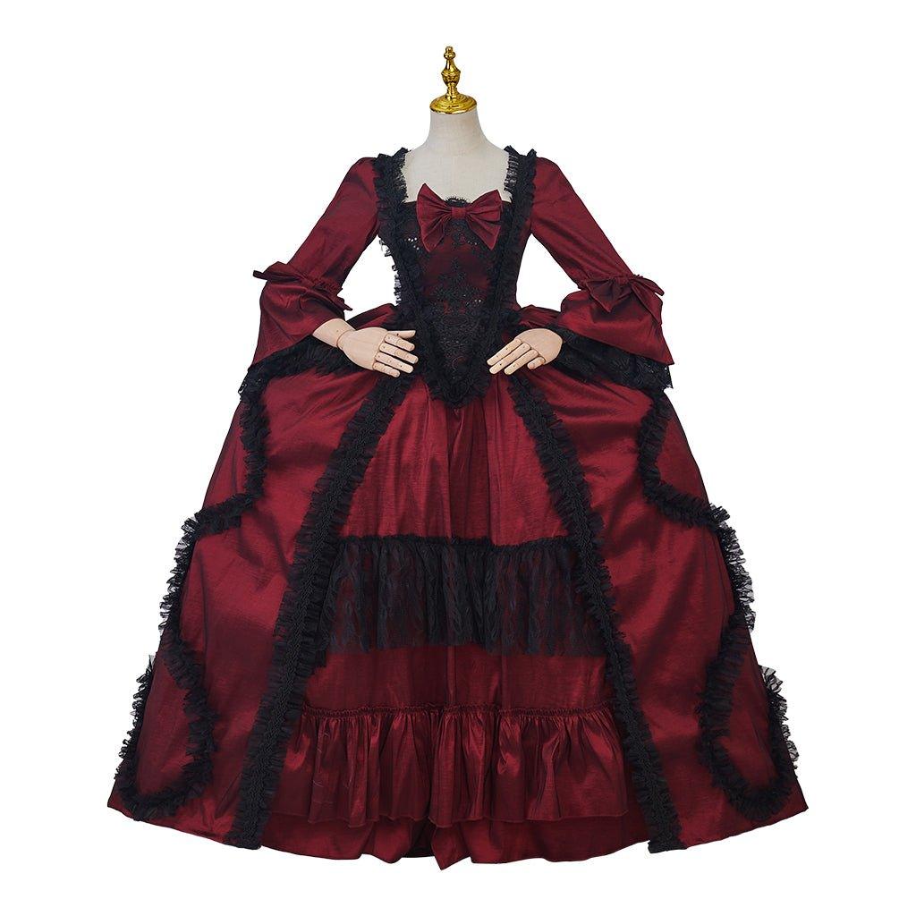 Rococo Rose Red Ball Gown | Vintage Princess Colonial Period Costume for Cosplay, Halloween, Parties, and Performances - Coscosmos