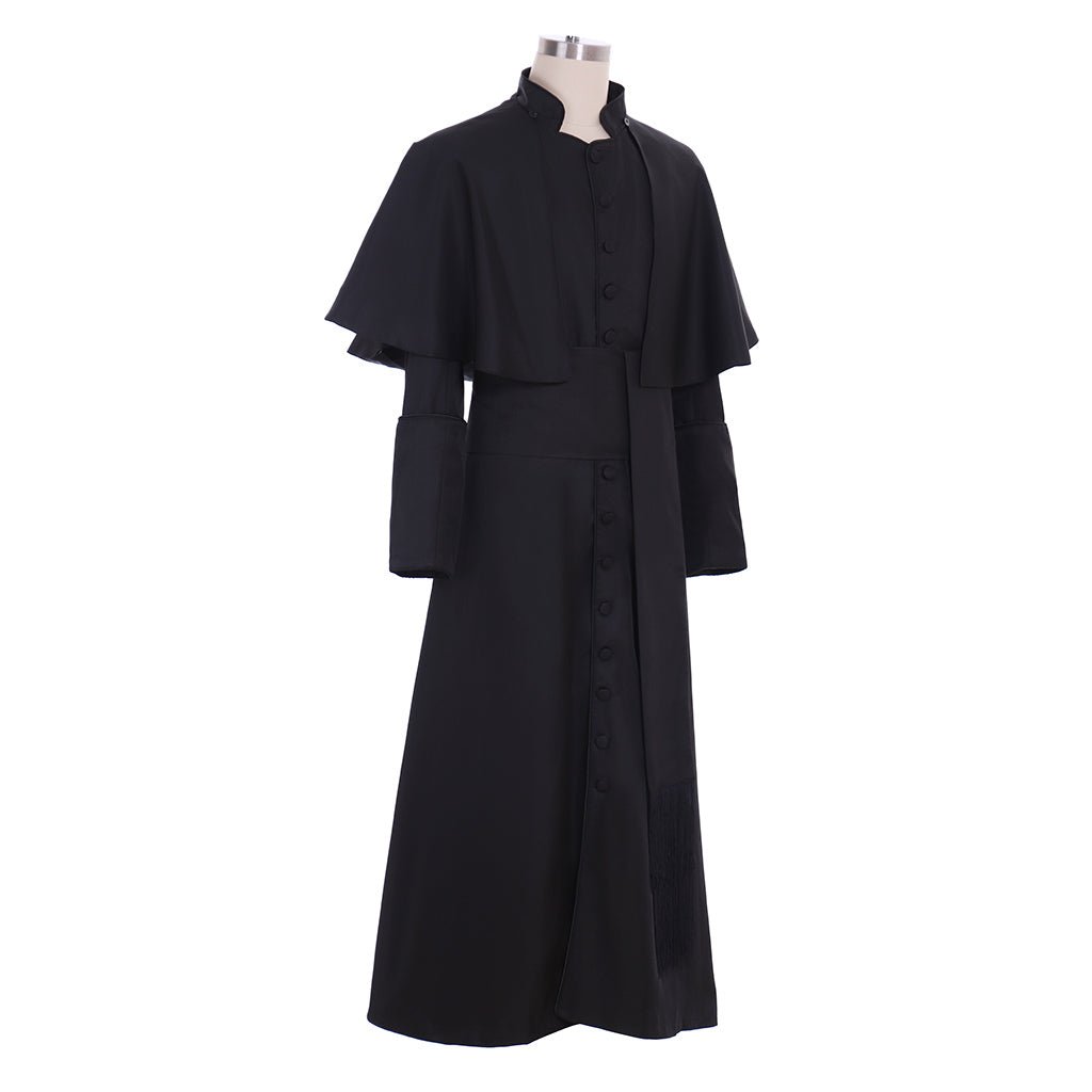 Roman Black Priest Cosplay Robe - Medieval Clergyman Vestments & Gothic Wizard Costume - Coscosmos