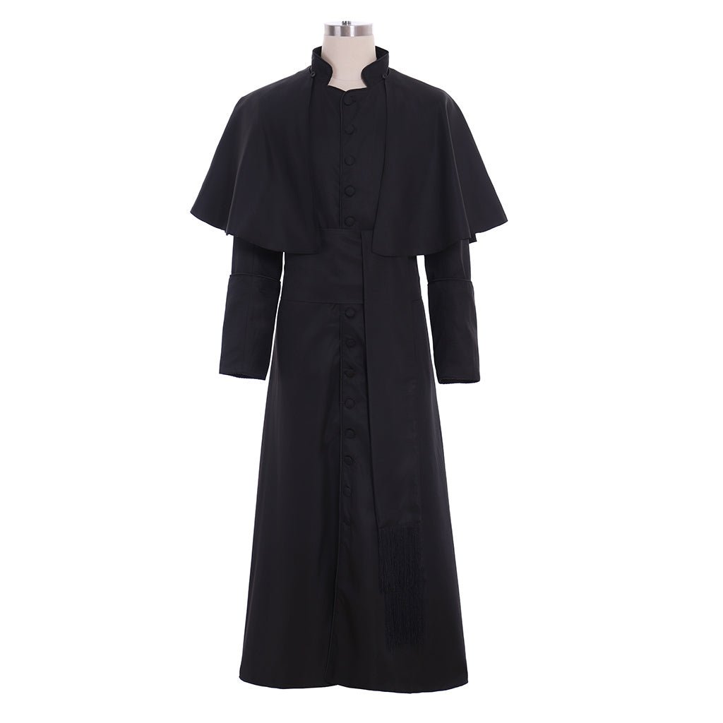 Roman Black Priest Cosplay Robe - Medieval Clergyman Vestments & Gothic Wizard Costume - Coscosmos