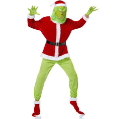 Halloweez Grinch Green Hair Christmas Outfit for Men - Santa Claus Inspired Clothing - Halloweez