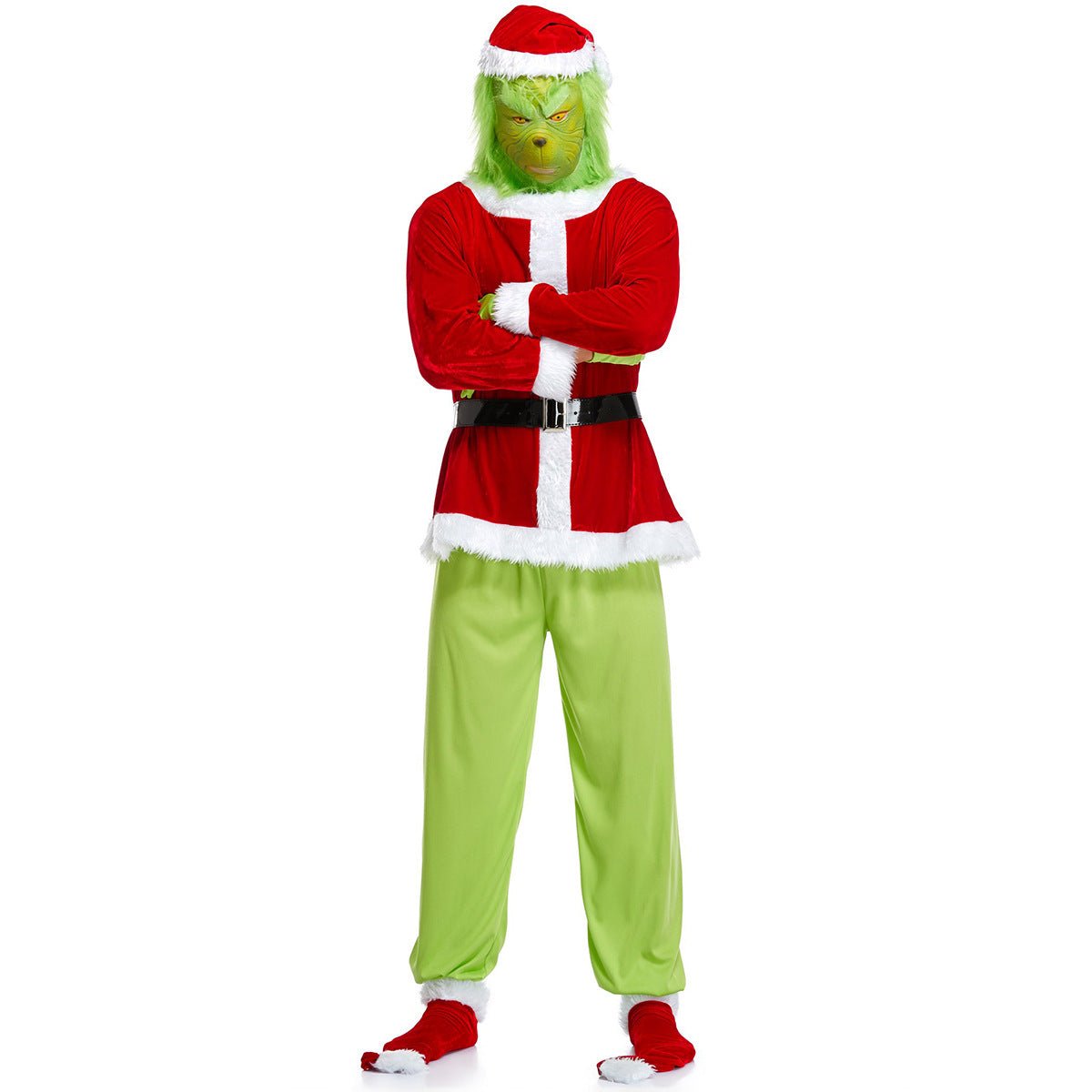 Halloweez Grinch Green Hair Christmas Outfit for Men - Santa Claus Inspired Clothing - Halloweez