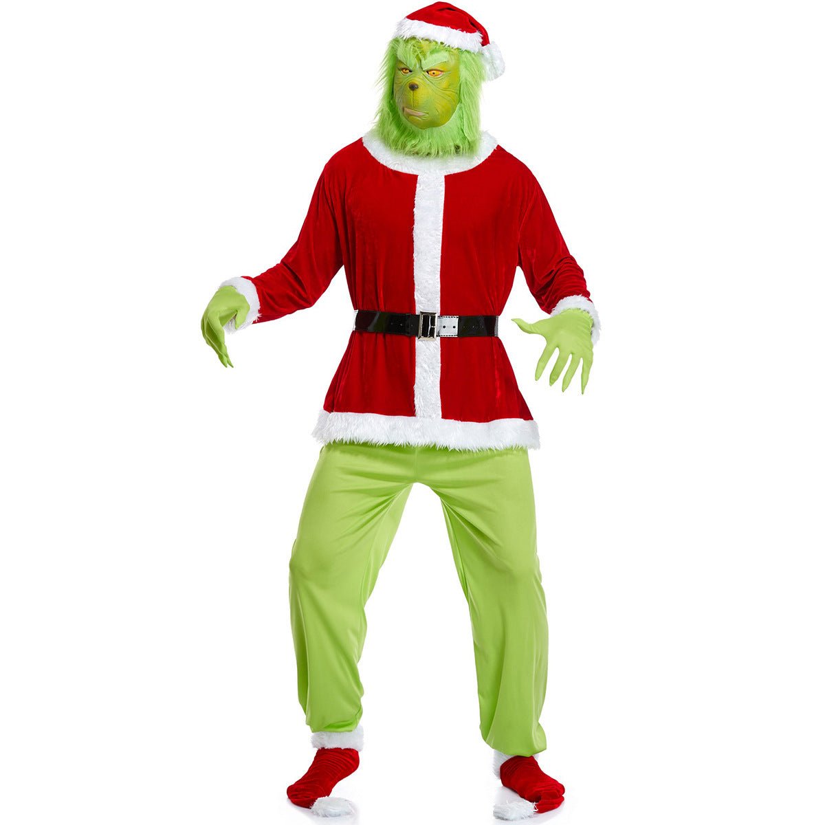 Halloweez Grinch Green Hair Christmas Outfit for Men - Santa Claus Inspired Clothing - Halloweez