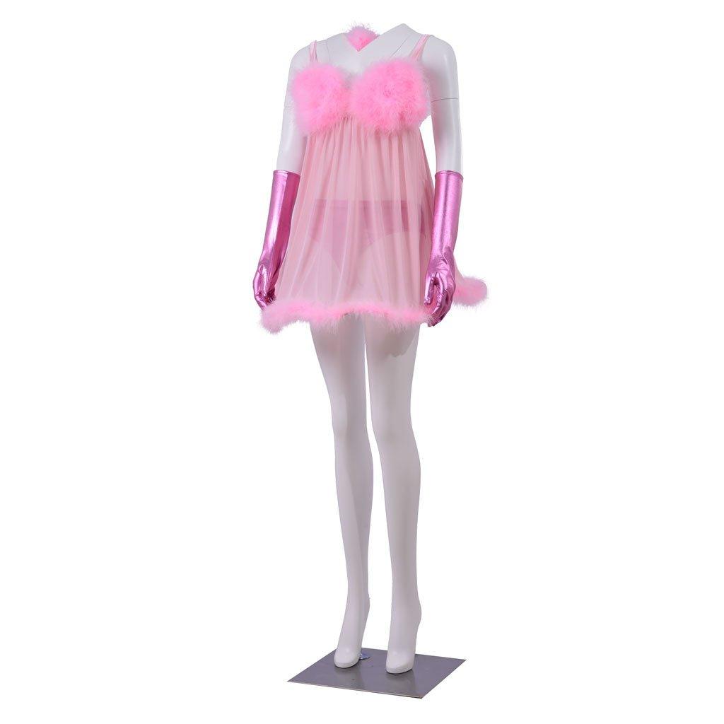 Sexy Pink Fembot Cosplay Costume | Women's Robot Costume with Feather Lingerie Set for Halloween & Parties - Coscosmos