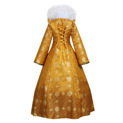 Stand Collar Queen Elizabeth Cosplay Costume | Medieval Gold Ball Gown Dress for Tudor - Themed - Coscosmos