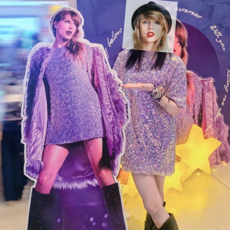 Taylor Swift Concert Performance Costume Dress | Lavender Sequin Tour Outfit | Coscomos - Coscosmos