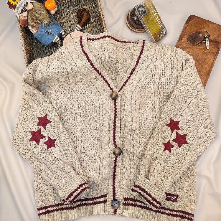 Taylor Swift Inspired Knit Wool Cardigan | Cozy Christmas Sweater for Women - Coscosmos