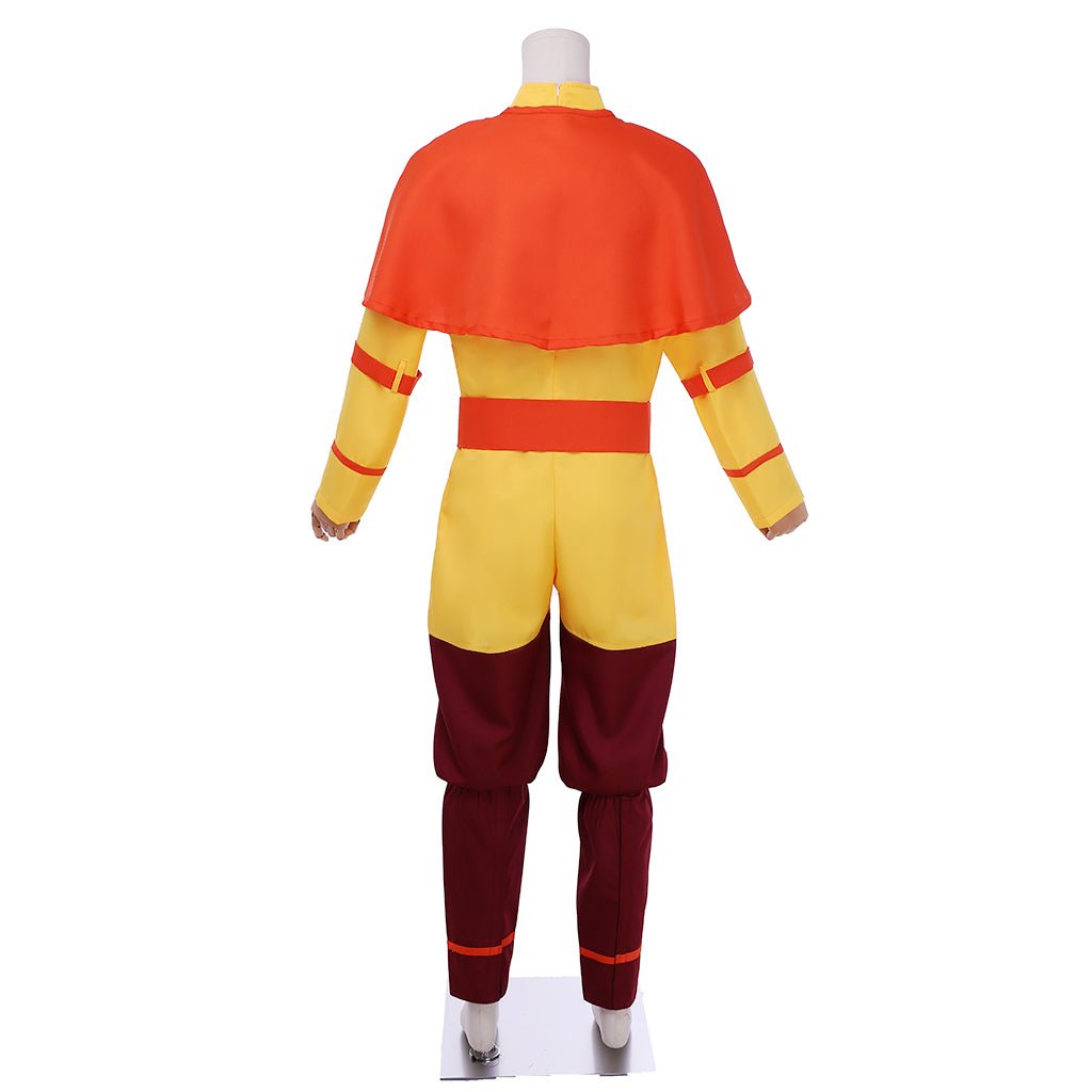 The Last Airbender Cosplay Avatar Aang Costume Yellow Suit with Red Cloak - Coscosmos