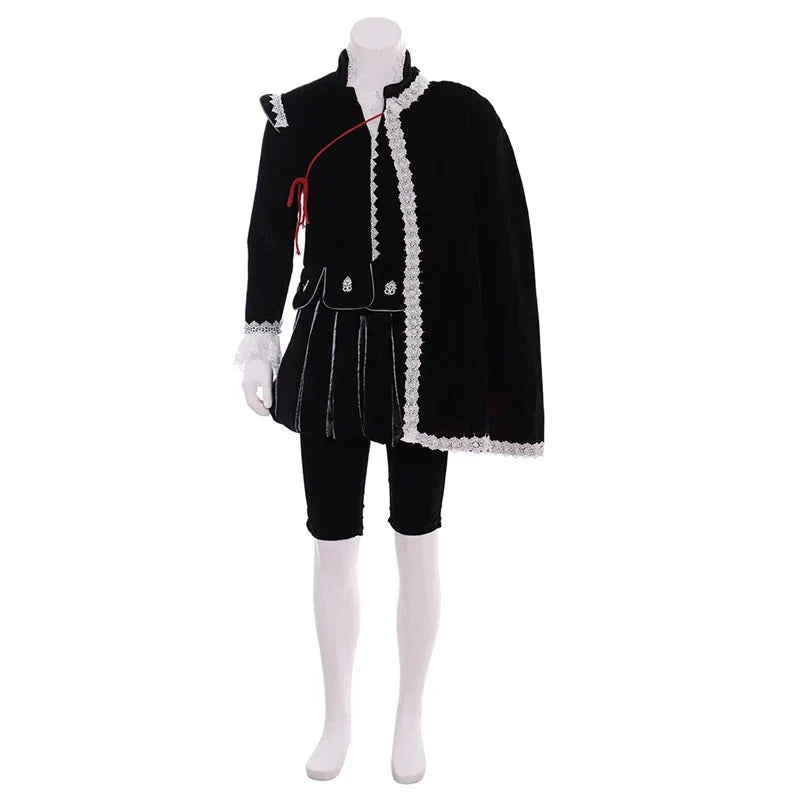 Tudor King Medieval Costume - Elizabethan Black Gown with Cape | Cosplay Renaissance Outfit - Coscosmos