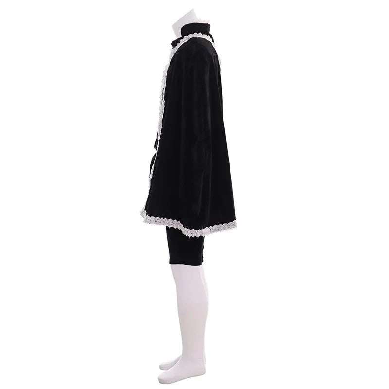 Tudor King Medieval Costume - Elizabethan Black Gown with Cape | Cosplay Renaissance Outfit - Coscosmos