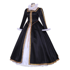 Tudor Queen Elizabeth Cosplay Costume | Black - White Women’s Tudor Ball Gown for Historical Events - Coscosmos