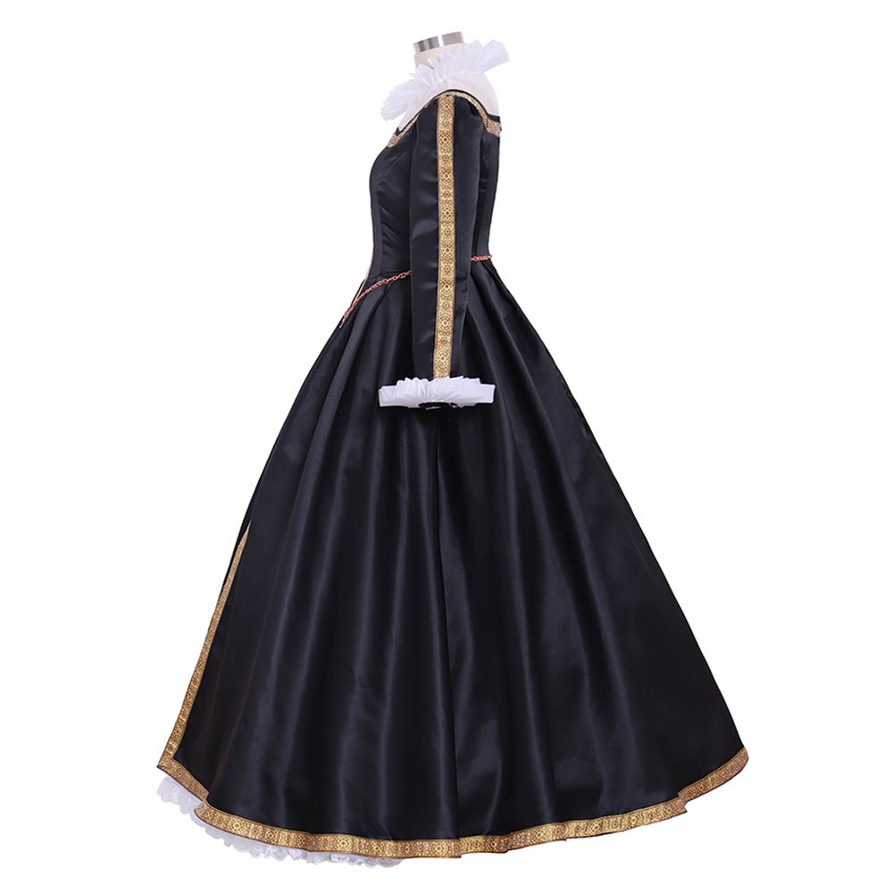 Tudor Queen Elizabeth Cosplay Costume | Black - White Women’s Tudor Ball Gown for Historical Events - Coscosmos