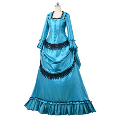 Victorian 1860s Blue Bustle Ball Gown | British Aristocratic Walking Dress | Duchess Style Long Dress - Coscosmos