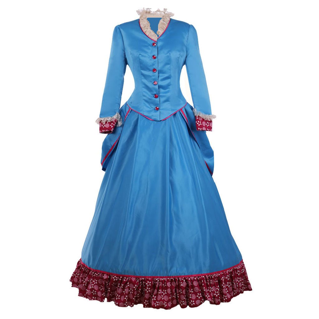 Victorian Blue Civil War Bustle Ball Gown Costume | Custom - Made Historical Dress for Women - Coscosmos