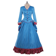 Victorian Blue Civil War Bustle Ball Gown Costume | Custom - Made Historical Dress for Women - Coscosmos