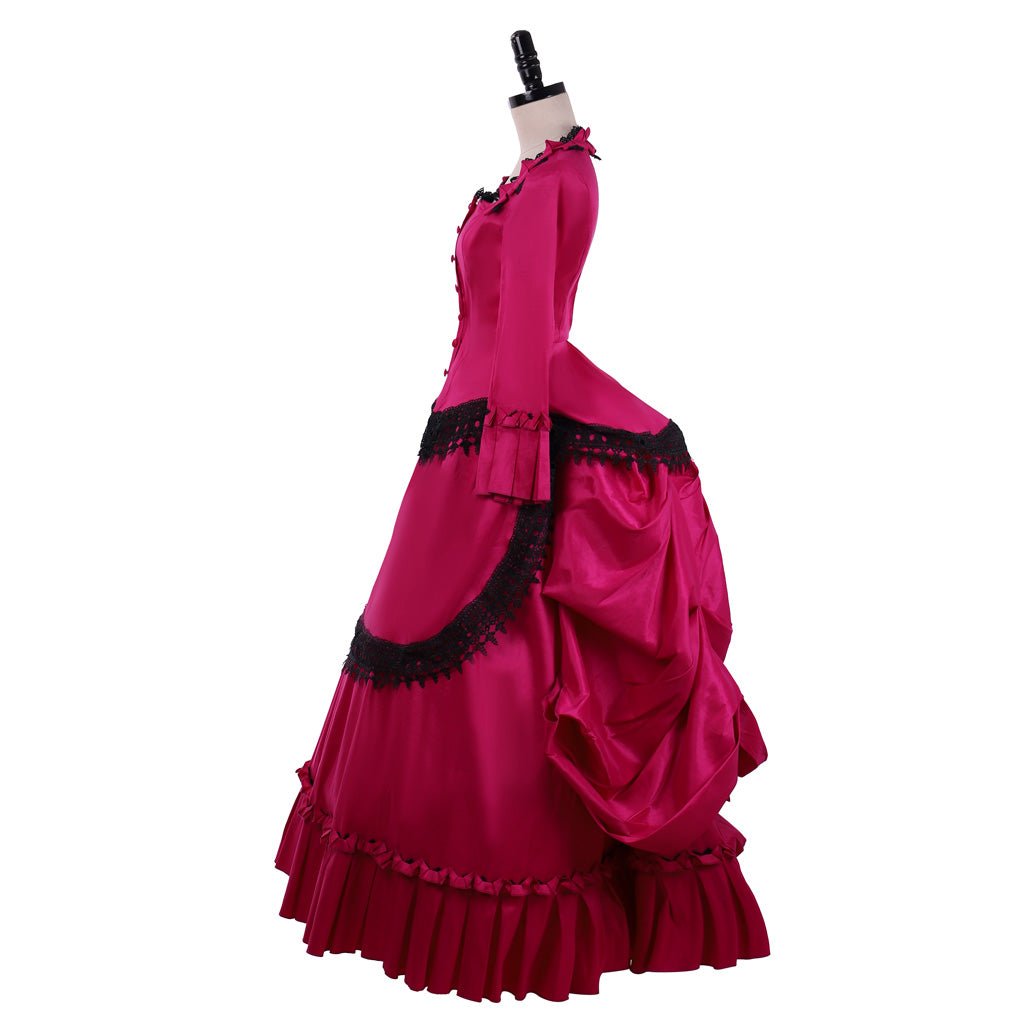 Victorian Bustle Ball Gown | Gothic Edwardian Southern Belle Vintage Rose Red Long Tail Dress - Coscosmos