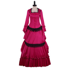 Victorian Bustle Ball Gown | Gothic Edwardian Southern Belle Vintage Rose Red Long Tail Dress - Coscosmos