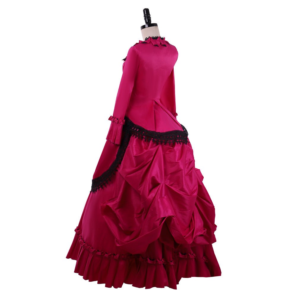 Victorian Bustle Ball Gown | Gothic Edwardian Southern Belle Vintage Rose Red Long Tail Dress - Coscosmos