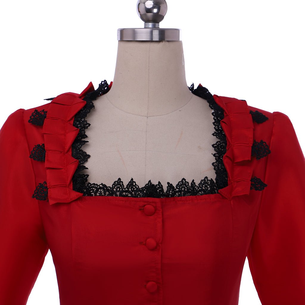 Victorian Bustle Gown Dress | Red Medieval Renaissance Victorian Dress for Cosplay - Coscosmos