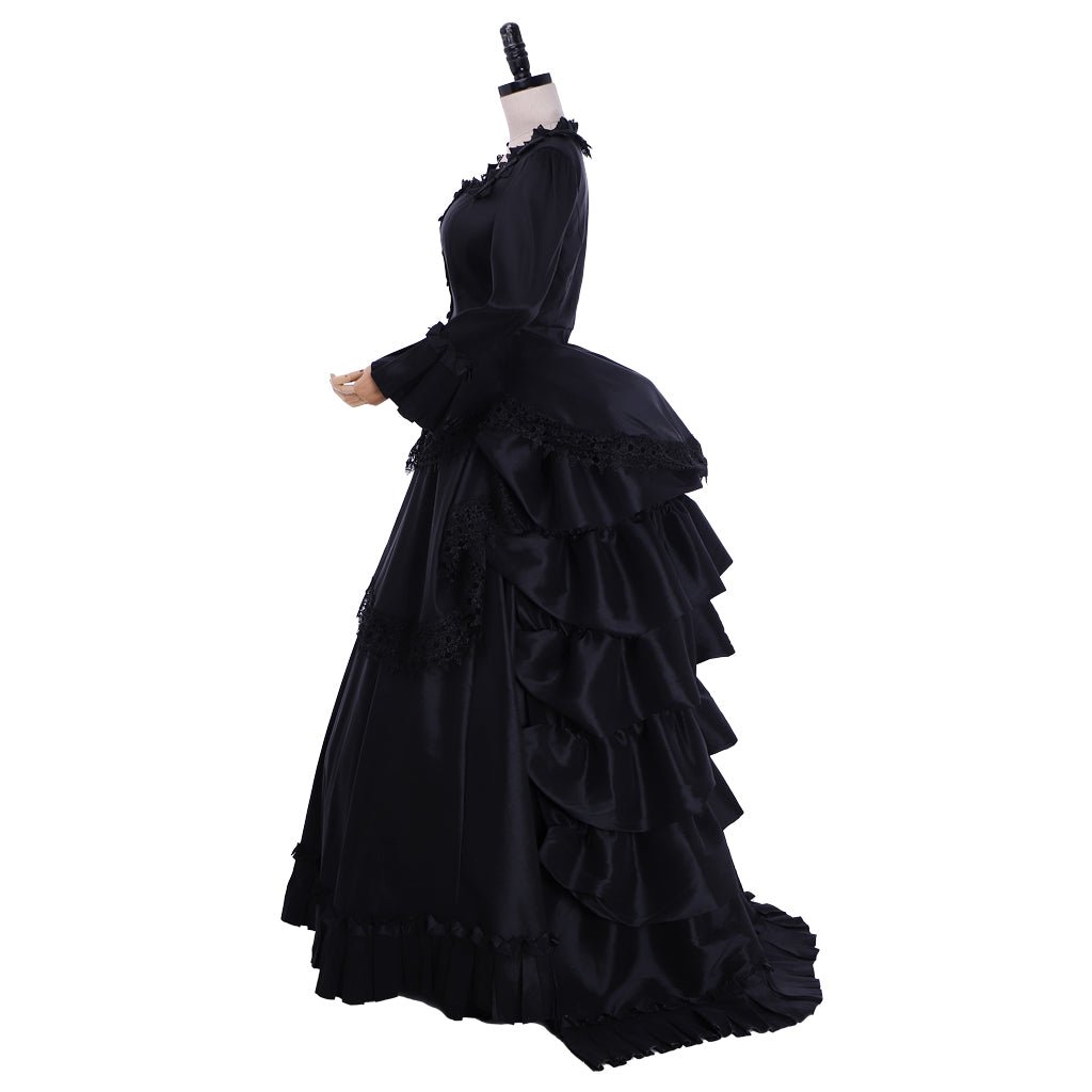 Victorian Gothic Black Ball Gown | Medieval Queen Tudor Baroque Southern Belle Dress - Coscosmos