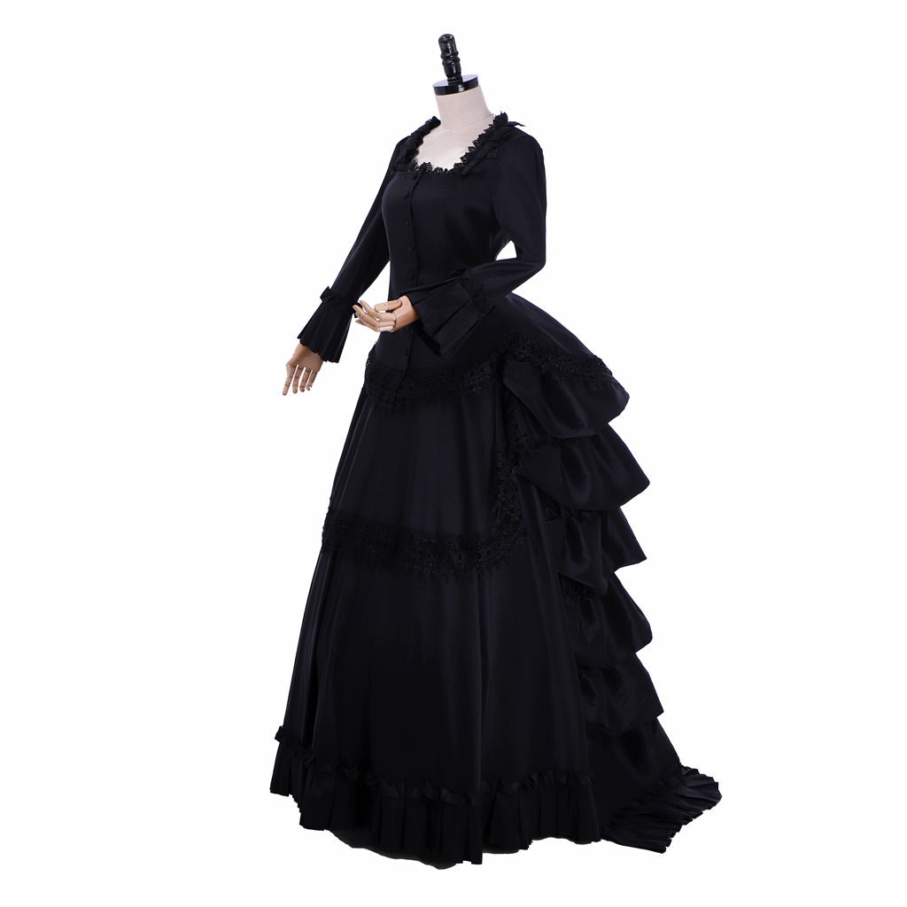 Victorian Gothic Black Ball Gown | Medieval Queen Tudor Baroque Southern Belle Dress - Coscosmos