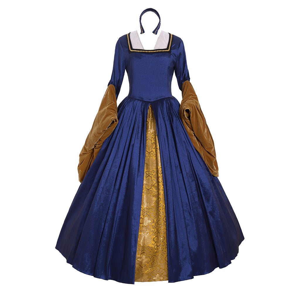 Victorian Queen Elizabeth Tudor Renaissance Dress | Anne Boleyn Style Blue Cosplay Costume for Women - Coscosmos