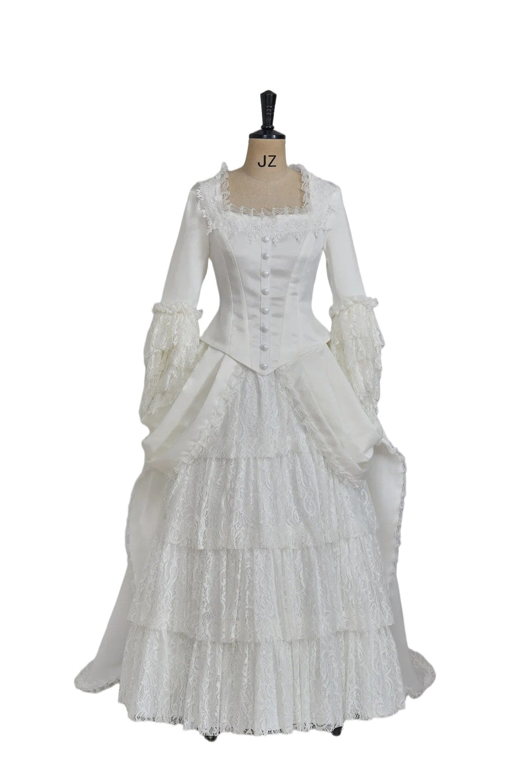 Victorian White Bridal Masquerade Gown | Christine Daae Cosplay Costume from The Phantom of the Opera - Coscosmos