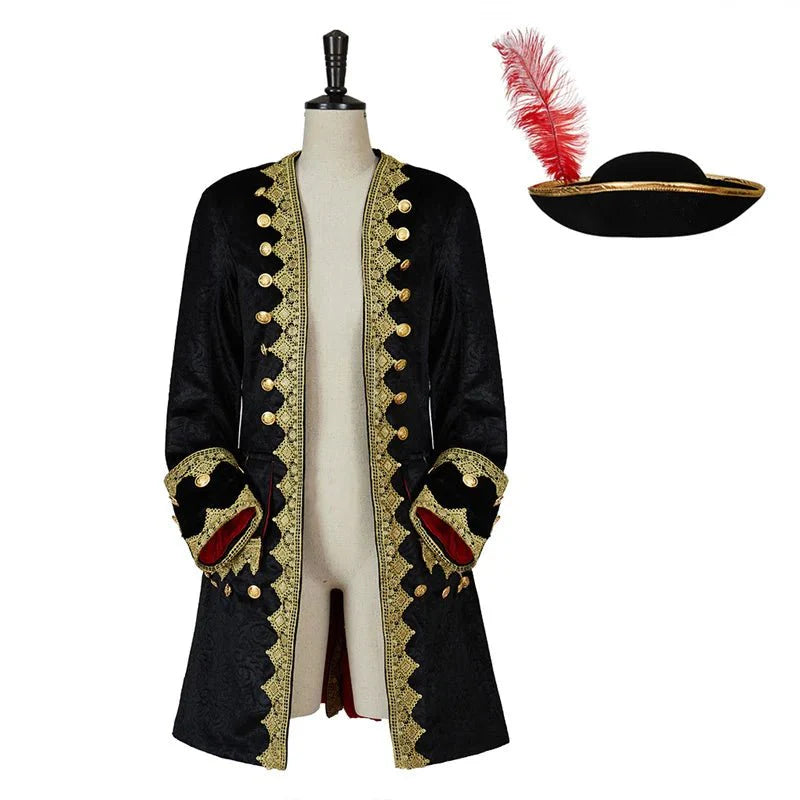 Vintage Noble Men's Gothic Medieval Prince Coat with Top Hat | Steampunk Retro Ball Jacket - Coscosmos