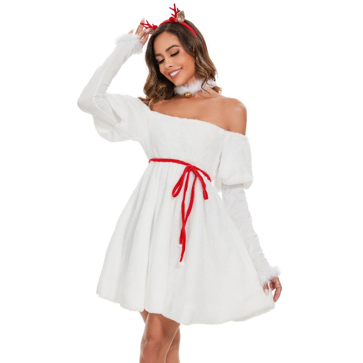 Elegant White Snowman Christmas Dress by Halloweez, Perfect for Festive Celebrations - Halloweez