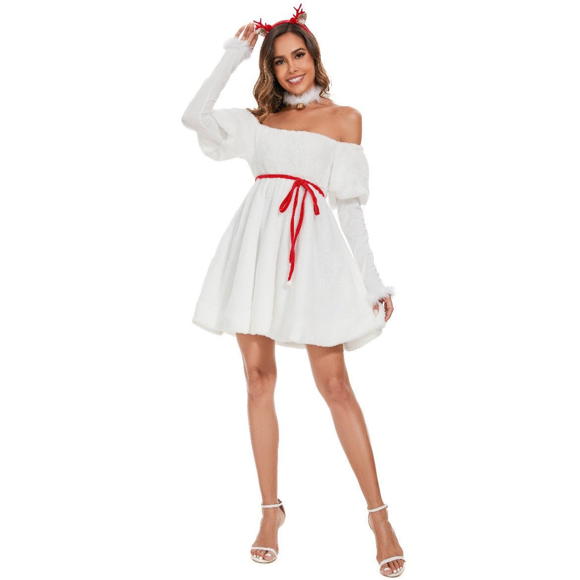 Elegant White Snowman Christmas Dress by Halloweez, Perfect for Festive Celebrations - Halloweez