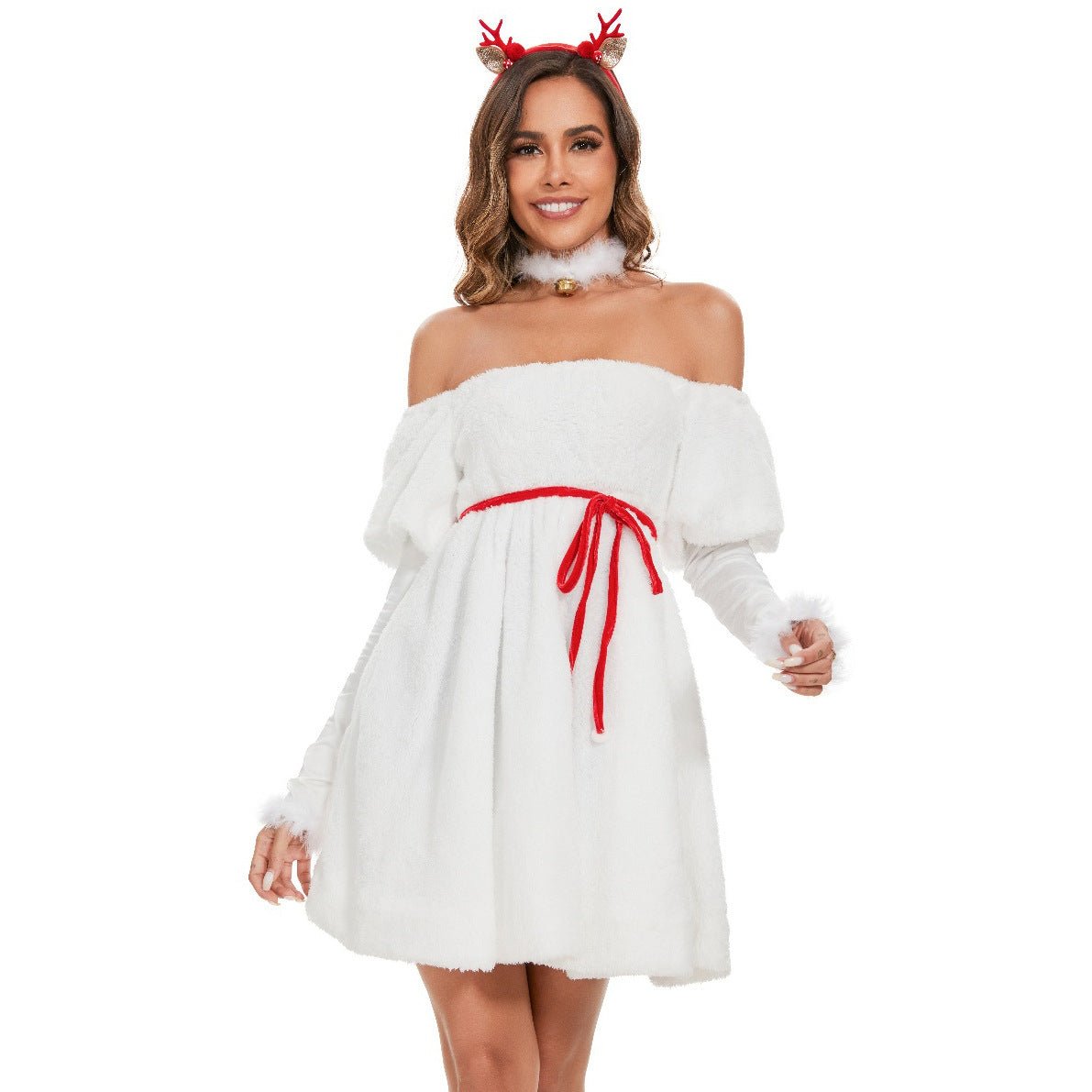Elegant White Snowman Christmas Dress by Halloweez, Perfect for Festive Celebrations - Halloweez