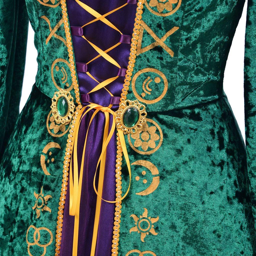 Witch Cosplay Costume Dress | Medieval Green Renaissance Robe Set for Women | Movie & TV - Inspired Halloween Costume - Coscosmos